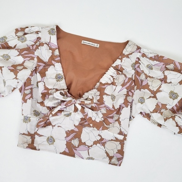 Abercrombie & Fitch Crop Top Puff Sleeve Sweetheart Neckline Short Peasant - Picture 7 of 11